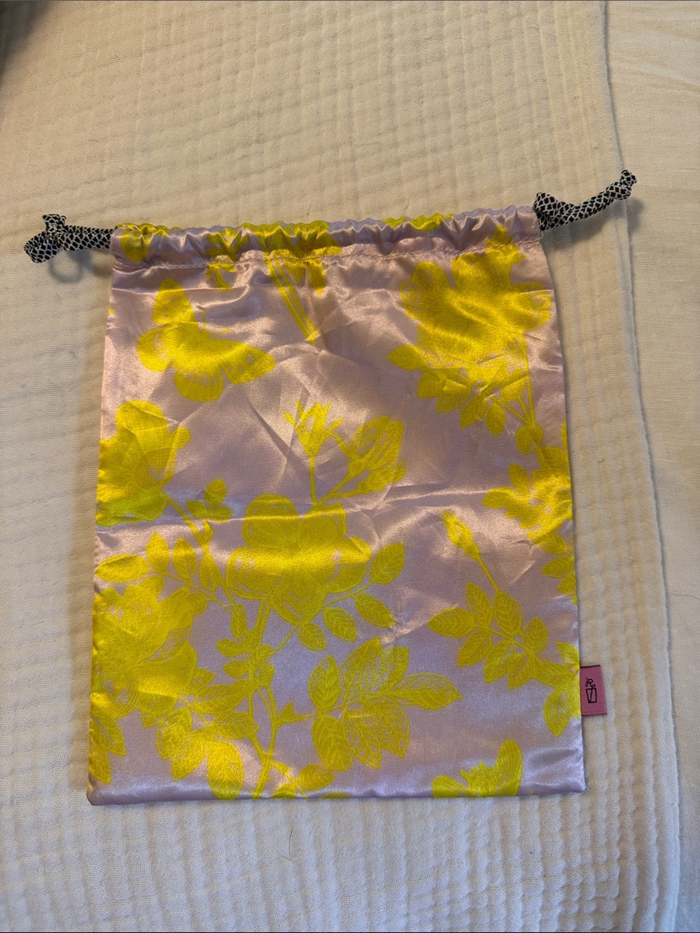 ipsy Satin Floral Drawstring Pouch - Pink & Yellow